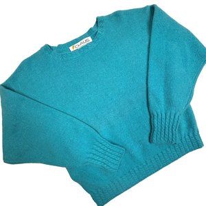 VTG Chaus Turquoise Sweater‎ Medium Lambswool Angora Super Soft Fluffy SEXY EUC